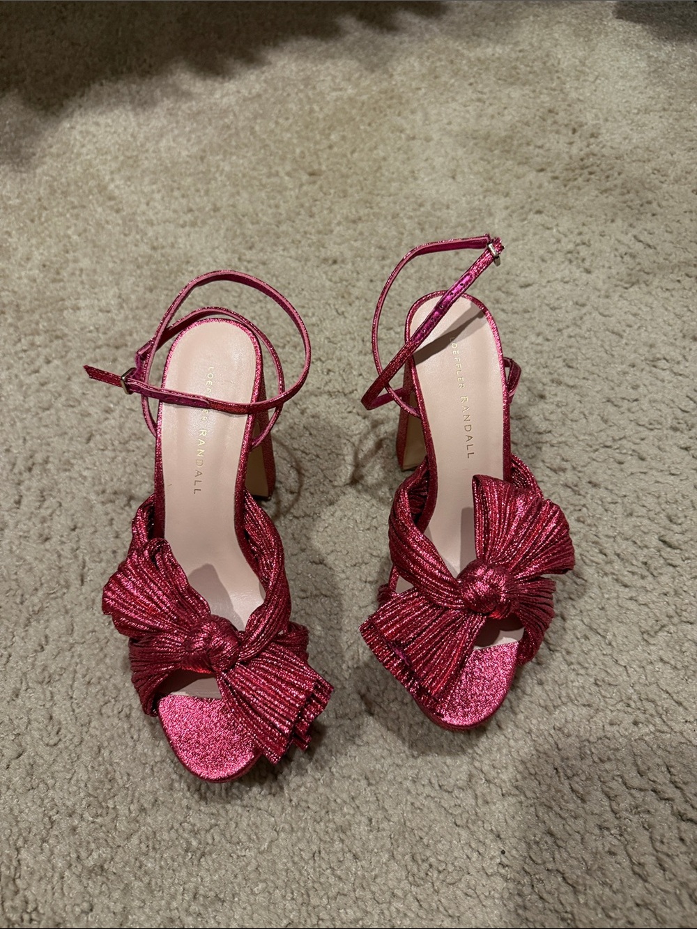 Loeffler Randall Metallic Fuchsia Knot Ankle-Strap Heels